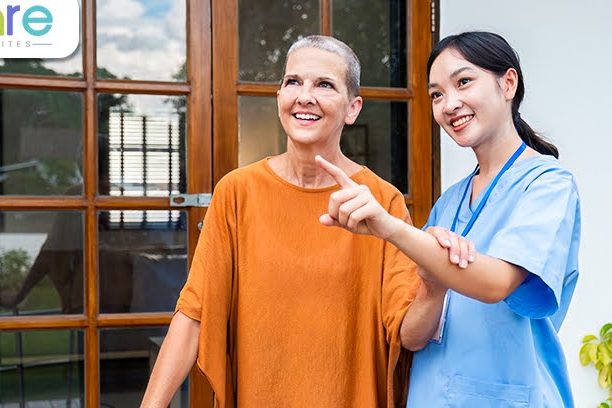 girl guiding to old women girl guiding to old women