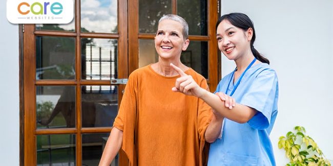 girl guiding to old women