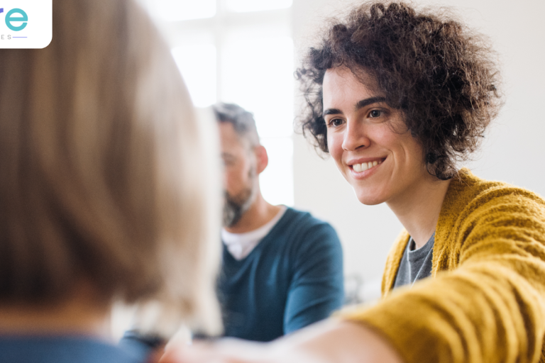 boy in curly hairs Smiling caregiver offering support and comfort to an elderly person