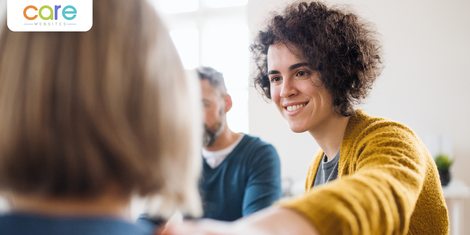 boy in curly hairs Smiling caregiver offering support and comfort to an elderly person